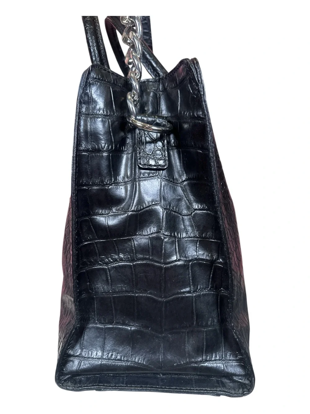 MICHAEL Michael Kors Hamilton Black Croc-Embossed Leather Satchel Shoulder Bag